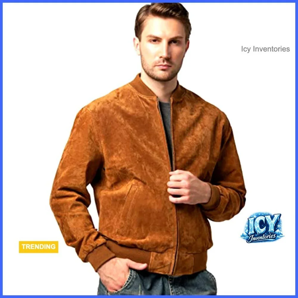 Men's Leather Baseball Jacket Vintage Suede Pigskin